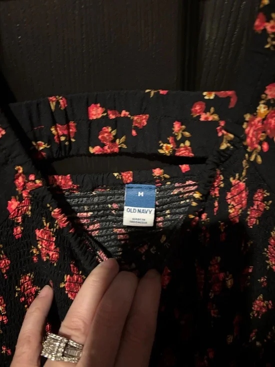 Old Navy Black Dress with Red and Gold Floral - Picture 2 of 3